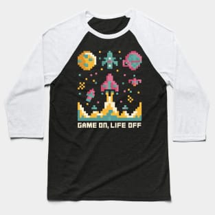 Game on, Life off retro 8bit pixel art Gaming Baseball T-Shirt